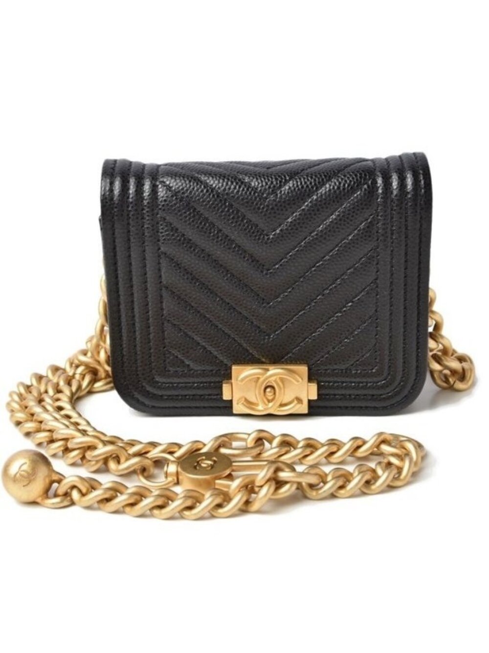 Chanel Belt Bag Coin Case Chain Pouch Boy Black Gold Hardware - Picture 1 of 10